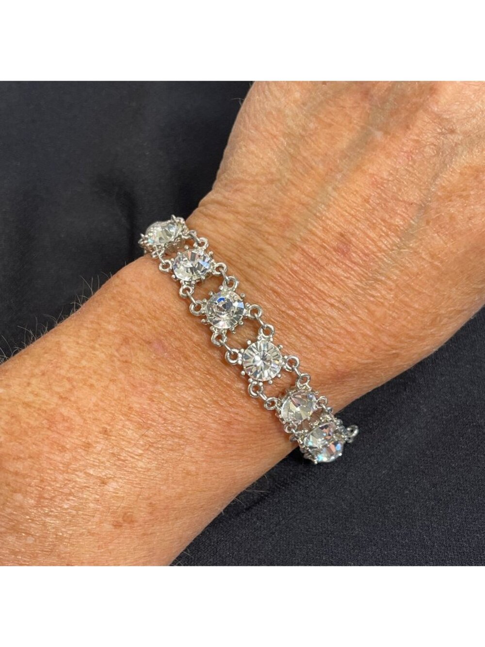 Mariana Austrian Crystal Bracelet Clear AB Silver Tone Adjustable 7.5"L
